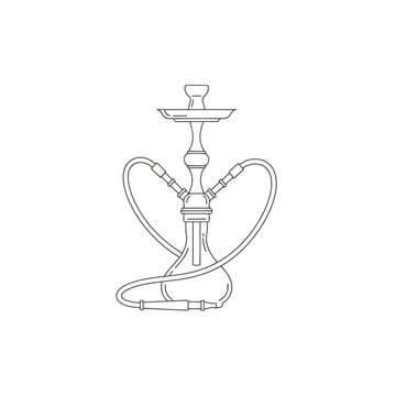 Hookah line icon vector illustration of a shisha with two hoses, traditional oriental water pipe for smoking tobacco