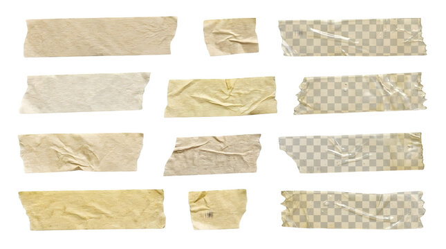 Set of various adhesive tape strips isolated on transparent background