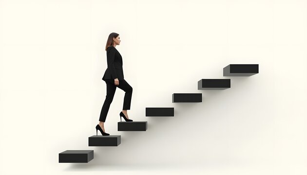 businesswoman walking on stairs. Leadership and career development concept