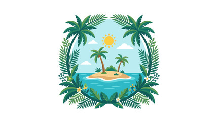 Obraz premium Tropical Island Paradise with Palm Trees and Ocean Waves, Summer Vacation