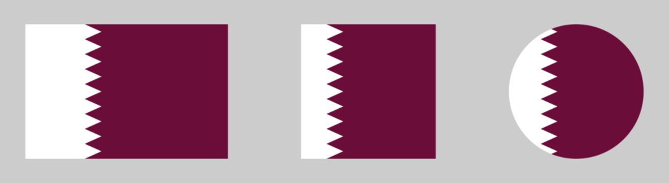 Qatar Flag Qatar National Flag Collection with Rectangular Square and Circular Shapes Isolated on Grey Background