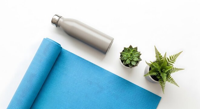Yoga wellness setup with blue mat.