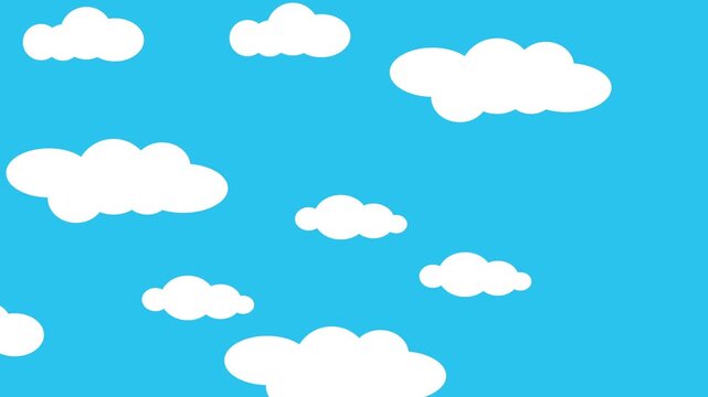 looping cartoon clouds with animation from left to right on blue background and smooth moving. 4k footage 