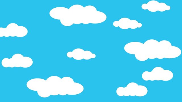 looping cartoon clouds pattern with seamless looping left to right on blue background