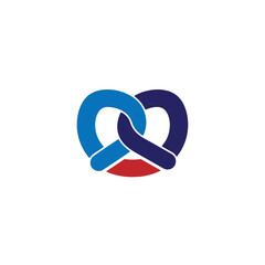 Fototapeta premium Abstract pretzel vector icon design in vibrant blue and red colors for food branding and menus