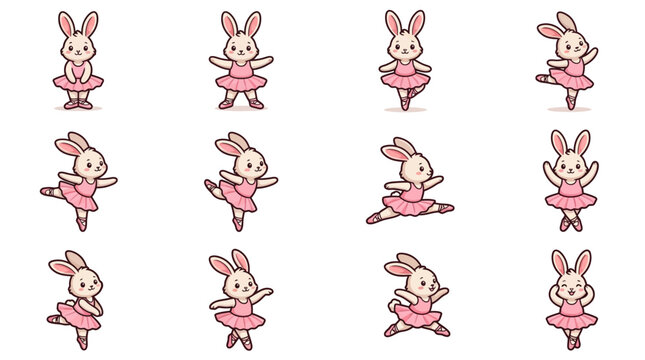 Ballet dancing pink bunny cartoon characters.