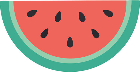 Hand drawn watermelon slice summer fruit icon flat vector illustration isolated on white