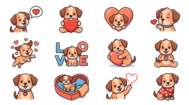 Cute dog stickers with hearts.
