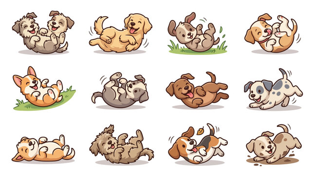 Cute cartoon dogs playing happy animals.