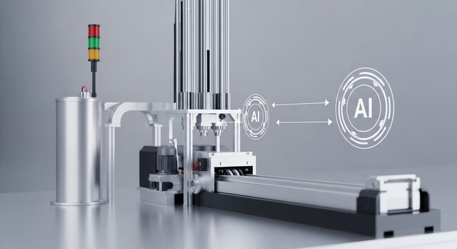 Advanced industrial automation system showcasing AI integration and precision machinery for future manufacturing processes
