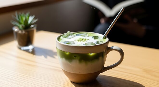 Matcha green tea latte in mug.
