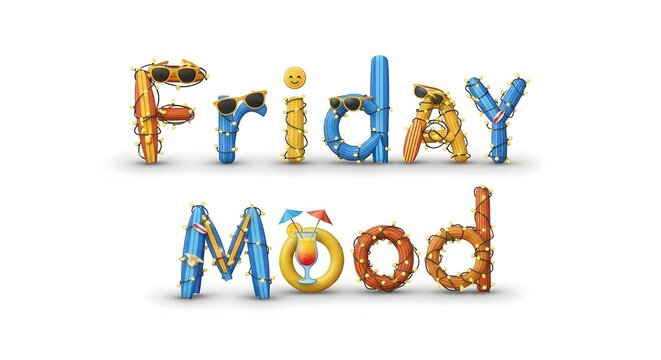Colorful 3D Text, Friday Mood, Emotive Typography, Day of the Week