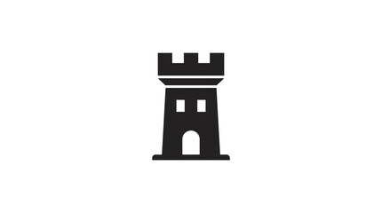 Black castle tower silhouette icon. © bapak