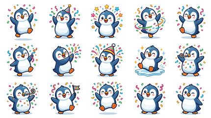 Cute penguins in various fun poses. © upeh