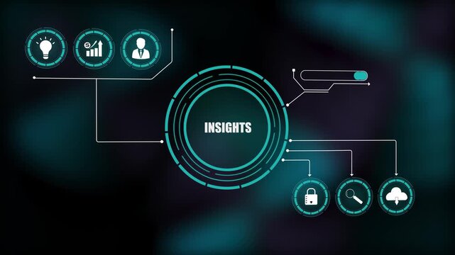 Futuristic business insights infographic background loop, abstract hud interface with digital data icons, motion graphics of analytics concept.