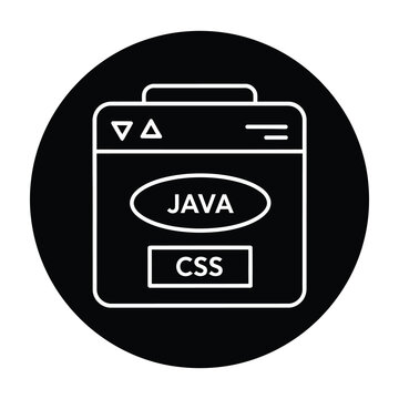 Java and CSS Coding Language Icon in a Round Black Badge for Web Development and Programming