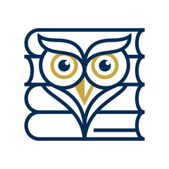 Obraz premium Minimalist Owl Reading Logo Learning and Wisdom Icon