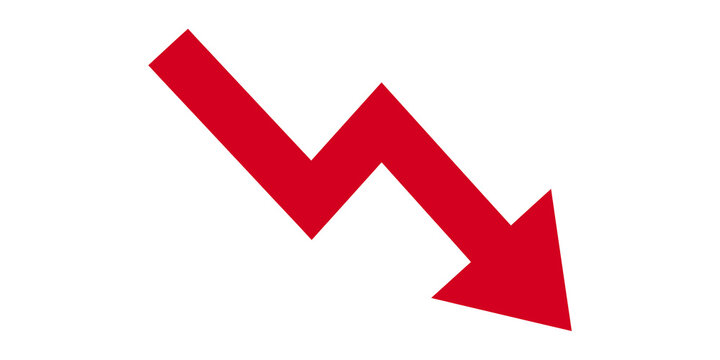 Red Arrow Decreasing Downward Trend On Black Background For Financial Crisis Concepts