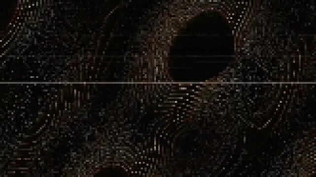 Abstract flowing bronze particles and digital topographic mesh. 4K Video