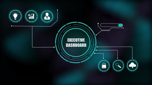 Executive dashboard corporate business management loop, futuristic financial strategy analytics background motion graphics animation, abstract tech HUD.