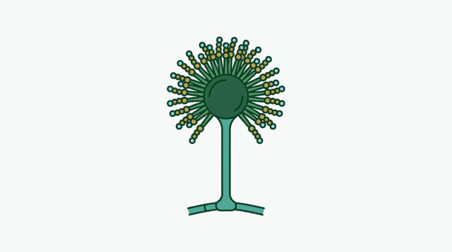 Microscopic view of a green Aspergillus fungus spore.