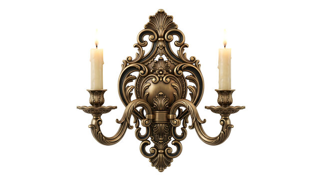 Antique bronze wall sconce with two lit candles