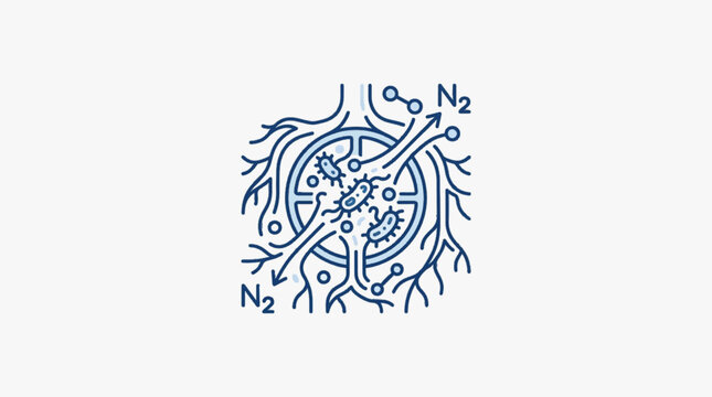 Microscopic illustration of nitrogen fixation in plant roots.