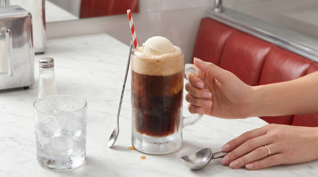 Classic Root Beer Float with Vanilla Ice Cream in Frosty Mug