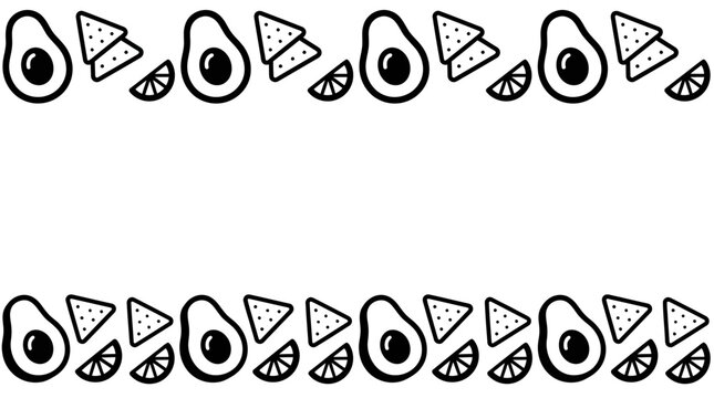 Hand drawn avocado and nacho border pattern.