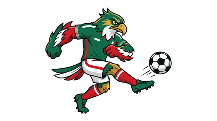 Mexican soccer team mascot in eagle warrior uniform with soccer ball in green, white, and red colors. Ideal for sportsthemed designs. © Luqman