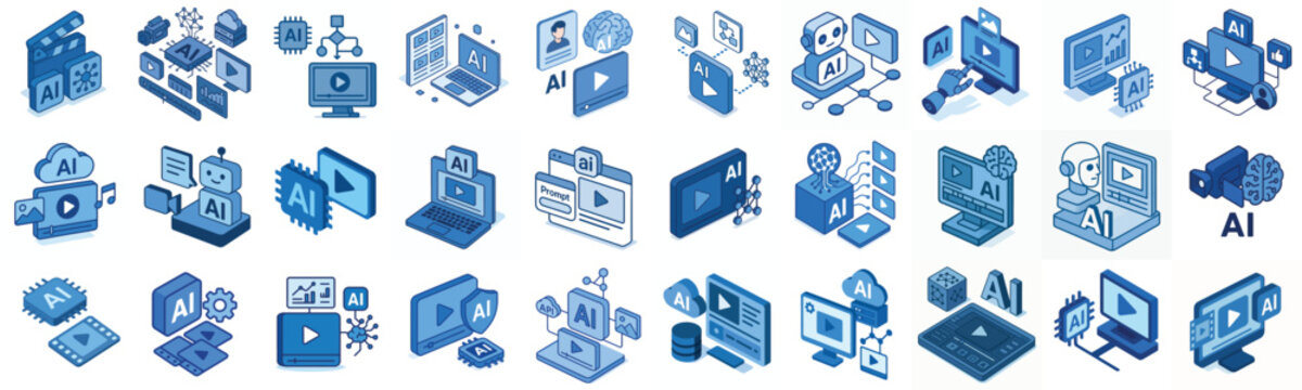 isometric AI Music Producer vector icon in blue