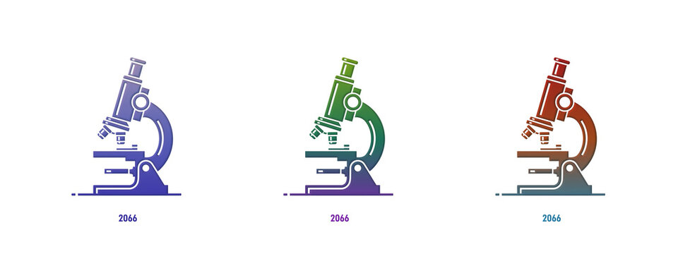 Three colorful microscope icons for science and laboratory