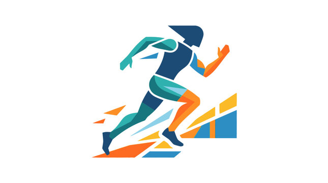 Geometric abstract male runner in vibrant modern colors.