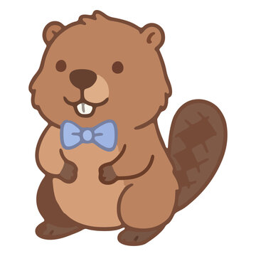 Cute Beaver Wearing Blue Bow Tie Cartoon Illustration