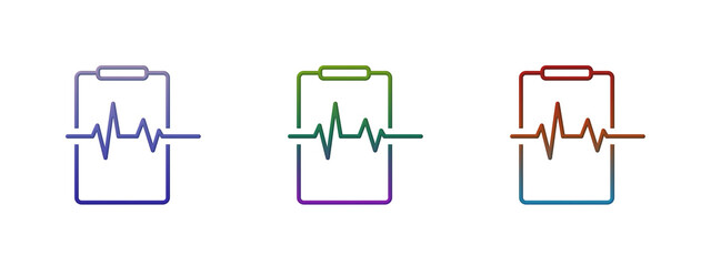 Obraz premium Medical clipboard icons with colorful heart beat pulse lines