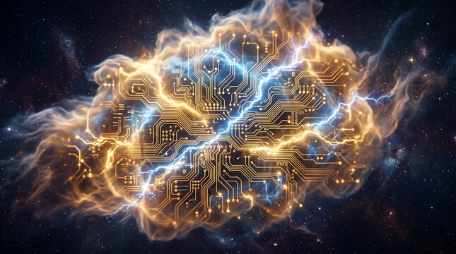 Abstract Digital Brain with Electrical Energy in Nebula