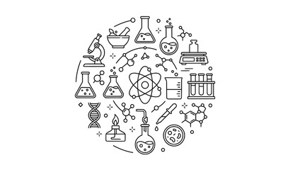 Naklejka premium Modern chemistry line icons with editable lab and science vector design