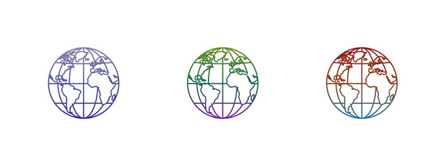 Three colorful globe icons with world map lines © FOYJUL