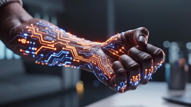 Futuristic Human Arm with Glowing Circuitry Overlay - Technology Integration
