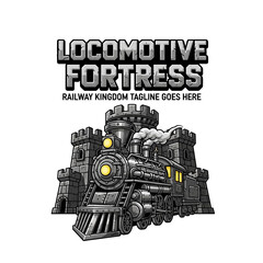 Create a powerful and unique brand presence with this creative locomotive fortress fusion logo for gaming or transport. © Glass
