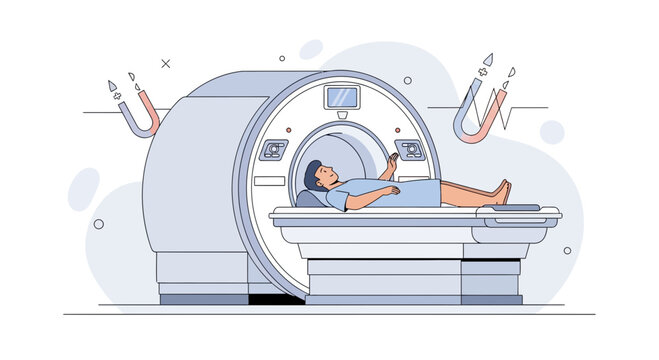 Patient undergoing MRI scan, depicting magnetic resonance imaging technology in a medical diagnostic center