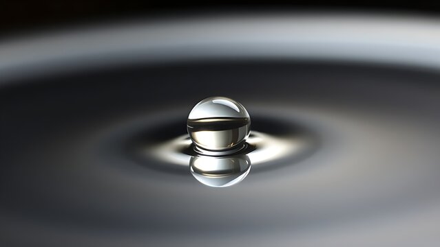 A single droplet of mercury rolling on a polished metal surface, reflecting distorted surroundings.