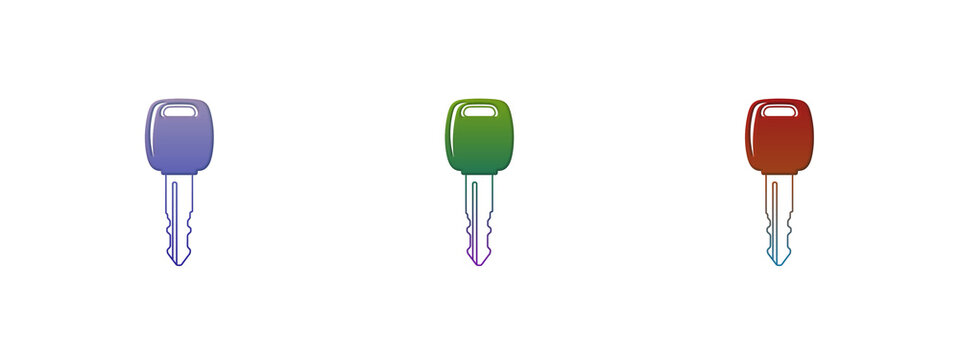 Three colorful car keys isolated on a simple background
