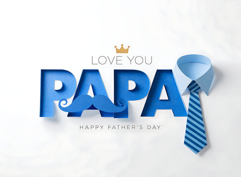 Happy fathers day paper art style text with a necktie and mustache, fathersday