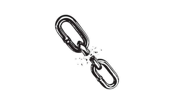 Black silhouette of a snapping broken chain link representing liberation and escape vector illustration art element