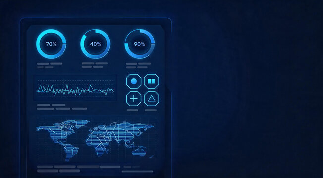 Abstract cybersecurity dashboard with holographic interface