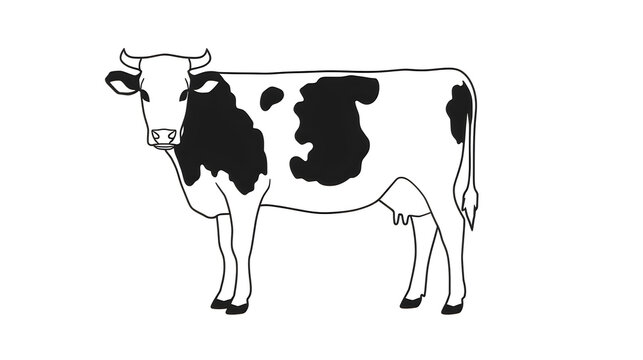 Black and White Holstein Cow Standing in Profile, Farm Animal Illustration