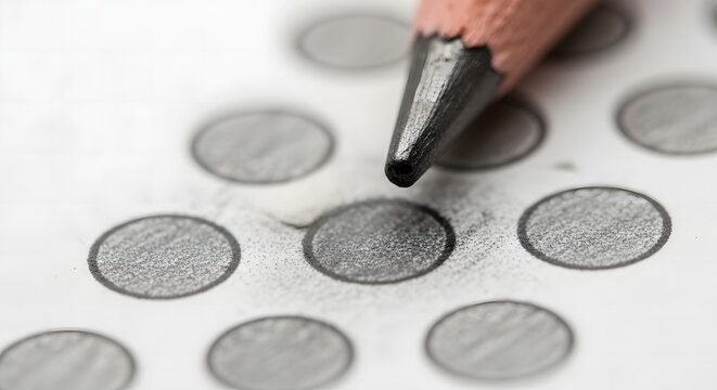 Extreme Macro Shot of Pencil Tip Filling Bubble Answer Sheet