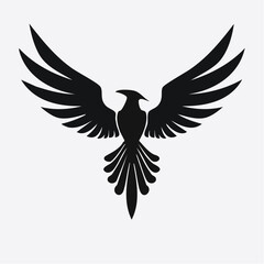 Fototapeta premium Black Silhouette of a Mythical Phoenix Bird with Outstretched Wings
