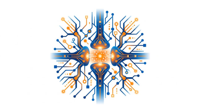 AI neural synapse connector network icon with central intelligence node and glowing digital pathways vector
